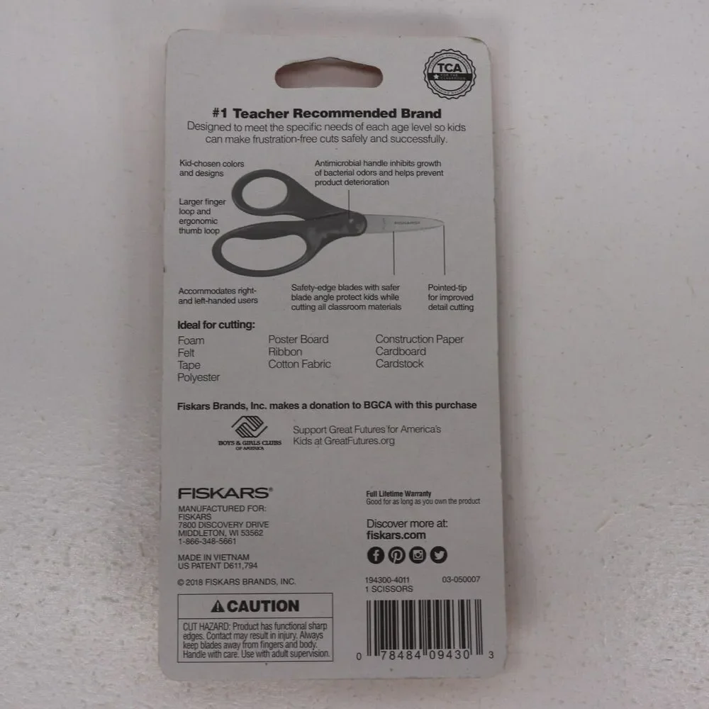 3x Fiskars Kids School Scissors Black Pointed Tip For Both Left And Right Handed